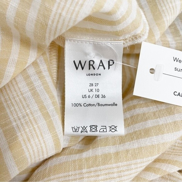 NWT Wrap London Striped Cotton Snap Front Oversized Blouse Tuscan Sun Size 6 NEW - Picture 11 of 15